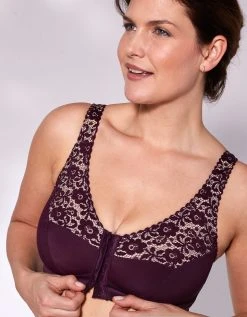 Blancheporte Soutien-gorge Minimiseur Ouvert Devant En Dentelle Sans Armatures – Prune