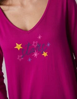Blancheporte Tee-shirt De Pyjama Manches Longues Imprimé Estrella -Blancheport en ligne 703024 C02 zoom detailRFP