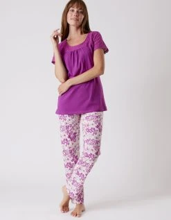 Blancheporte Pyjama Imprimé Avec Broderie Anglaise - Manches Courtes