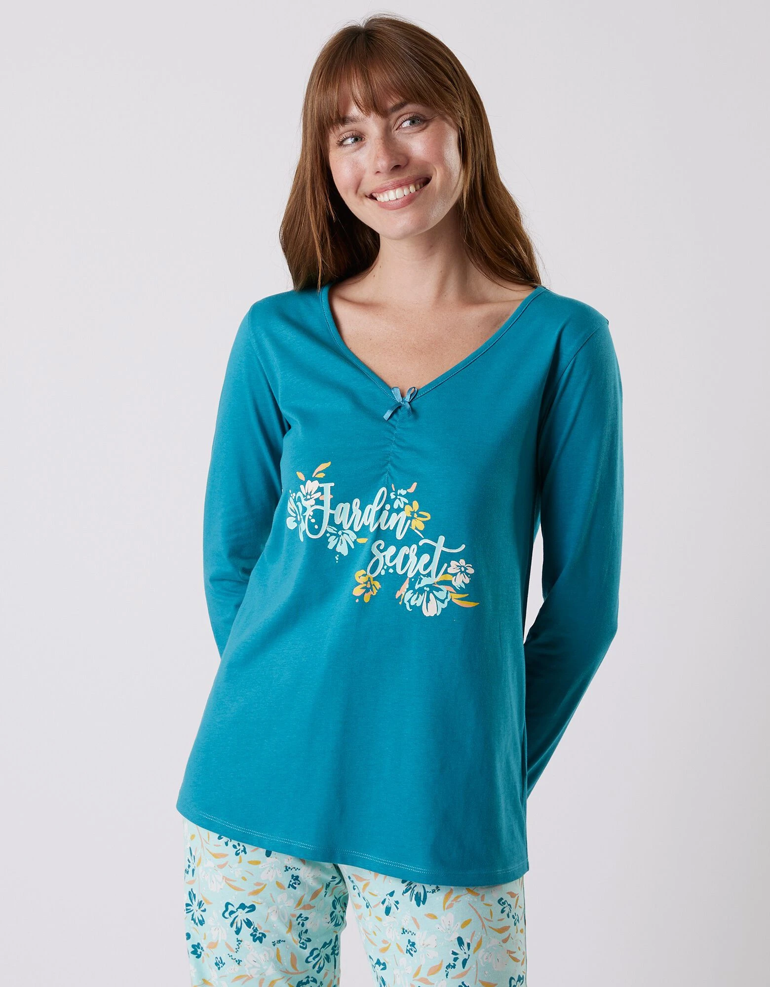 Tee-shirt pyjama manches longues imprimé placé "jardin secret" Blancheporte Tee-shirt Pyjama Manches Longues Imprimé Placé "jardin Secret" -Blancheport en ligne