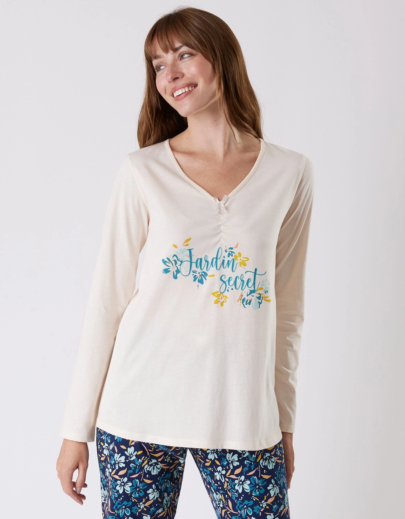 Tee-shirt pyjama manches longues imprimé placé "jardin secret" Blancheporte Tee-shirt Pyjama Manches Longues Imprimé Placé "jardin Secret" -Blancheport en ligne
