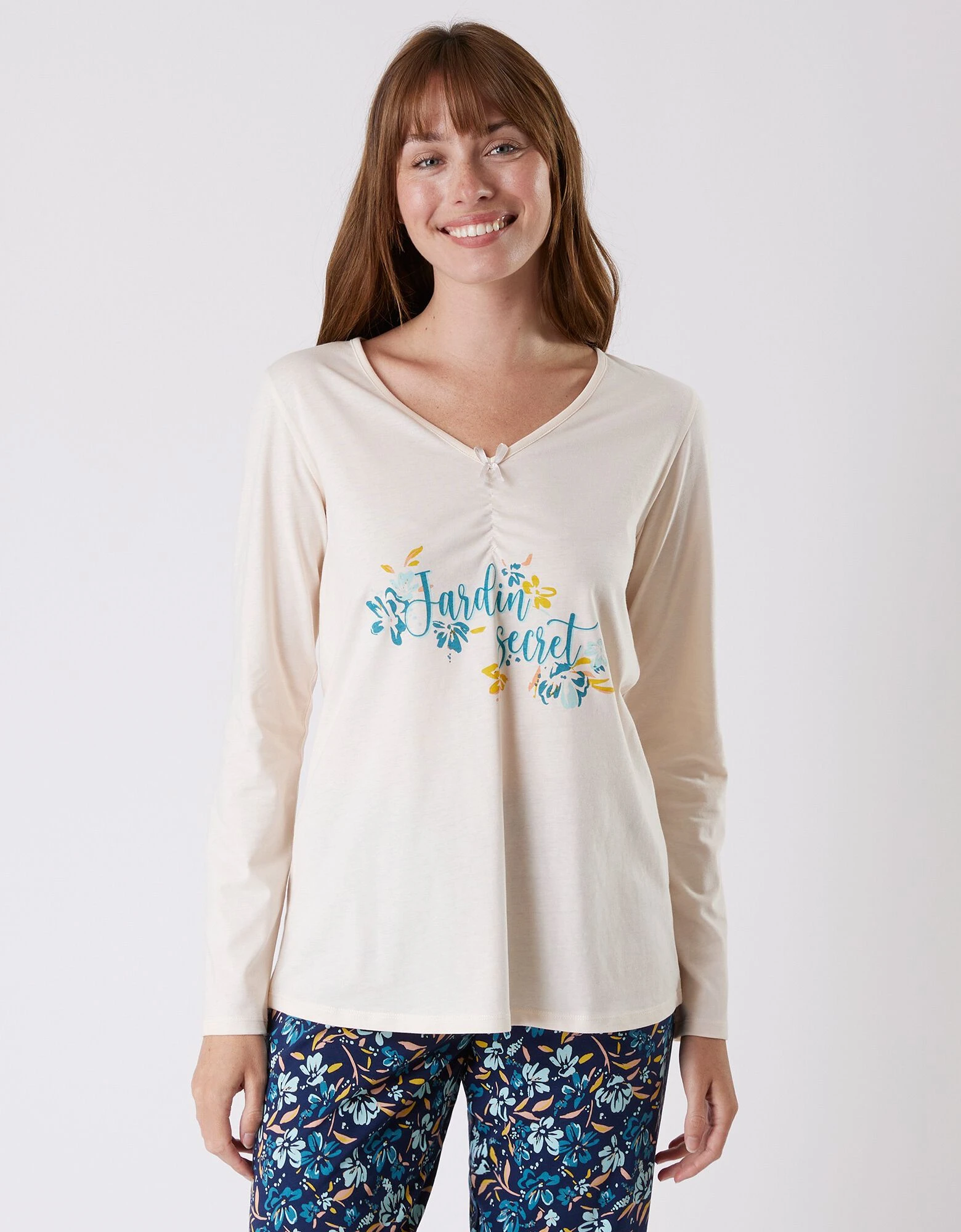 Tee-shirt pyjama manches longues imprimé placé "jardin secret" Blancheporte Tee-shirt Pyjama Manches Longues Imprimé Placé "jardin Secret" -Blancheport en ligne