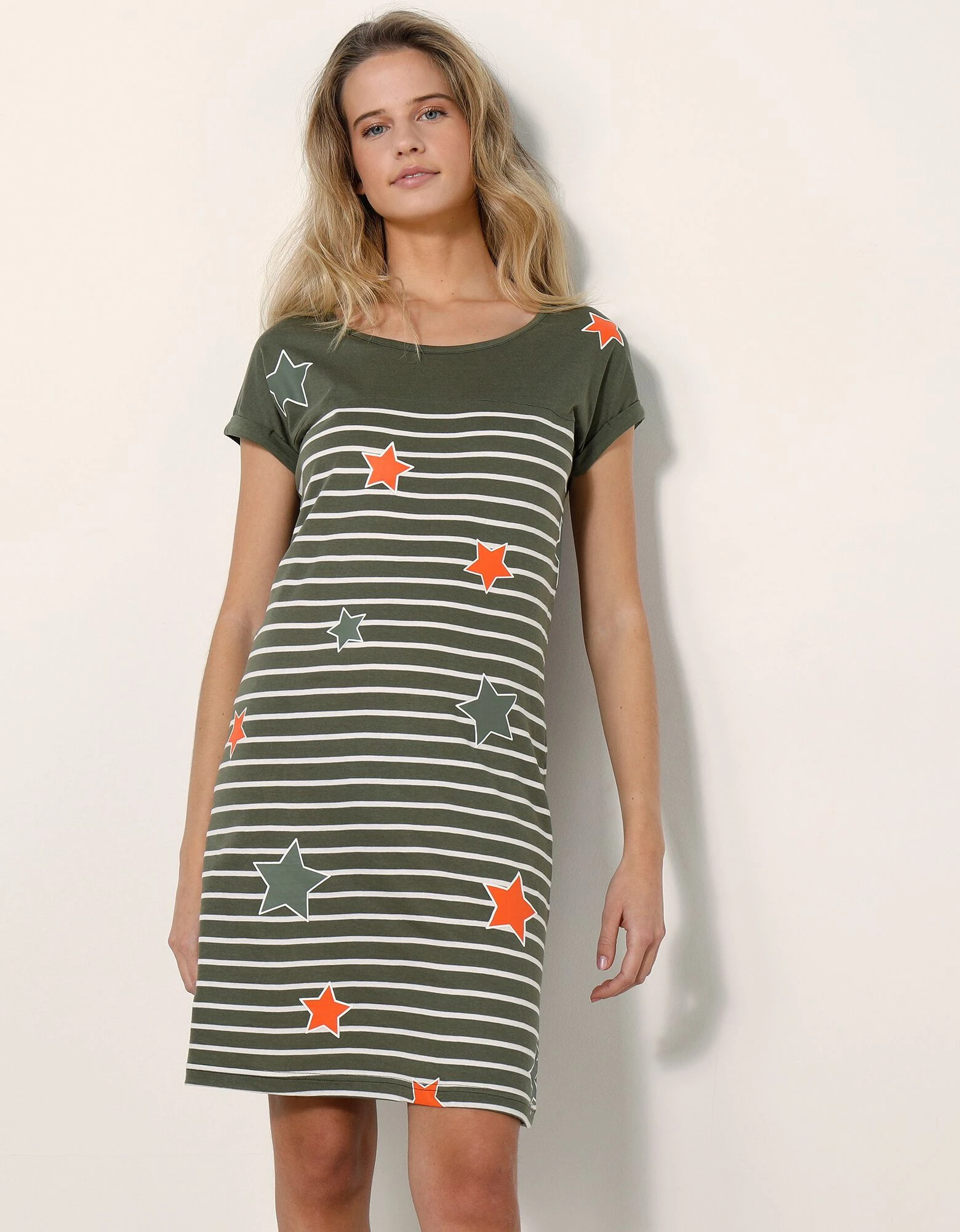 Chemise de nuit rayée et étoiles, fils teints Blancheporte Chemise De Nuit Rayée Et étoiles, Fils Teints -Blancheport en ligne