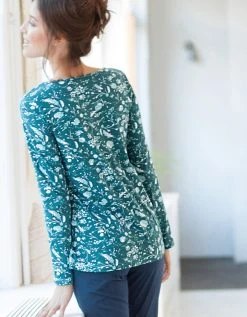 Blancheporte Tee-shirt Manches Longues – Fleuri émeraude -Blancheport en ligne 703148 C01 zoomx vue3