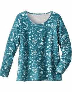 Blancheporte Tee-shirt Manches Longues – Fleuri émeraude -Blancheport en ligne 703148 C01 zoomx vue5