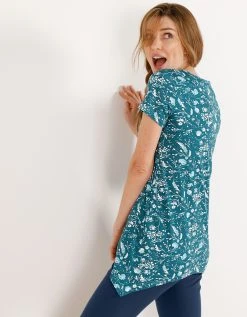 Blancheporte Tee-shirt Asymétrique Manches Courtes – Fleuri émeraude -Blancheport en ligne 703151 C01 zoomx vue3