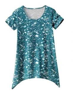 Blancheporte Tee-shirt Asymétrique Manches Courtes – Fleuri émeraude -Blancheport en ligne 703151 C01 zoomx vue5