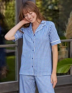 Blancheporte Pyjama Pantalon Court Imprimé Carreaux - Col Tailleur -Blancheport en ligne 703229 C01 zoomx vue4