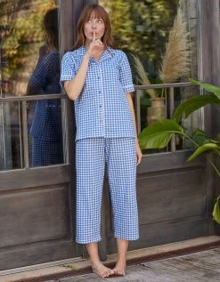 Blancheporte Pyjama Pantalon Court Imprimé Carreaux - Col Tailleur -Blancheport en ligne 703229 C01 zoomx vue6