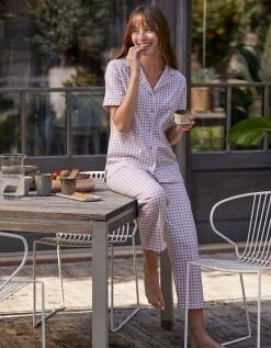 Blancheporte Pyjama Pantalon Court Imprimé Carreaux - Col Tailleur