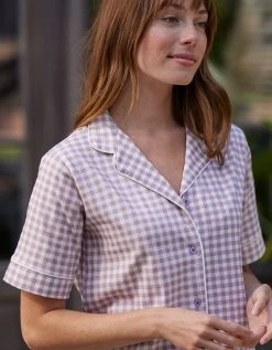 Blancheporte Pyjama Pantalon Court Imprimé Carreaux - Col Tailleur -Blancheport en ligne 703229 C02 zoomx vue3