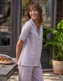 Blancheporte Pyjama Pantalon Court Imprimé Carreaux - Col Tailleur -Blancheport en ligne 703229 C02 zoomx vue4