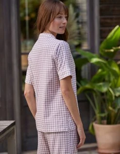 Blancheporte Pyjama Pantalon Court Imprimé Carreaux - Col Tailleur -Blancheport en ligne 703229 C02 zoomx vue5