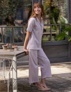 Blancheporte Pyjama Pantalon Court Imprimé Carreaux - Col Tailleur -Blancheport en ligne 703229 C02 zoomx vue7