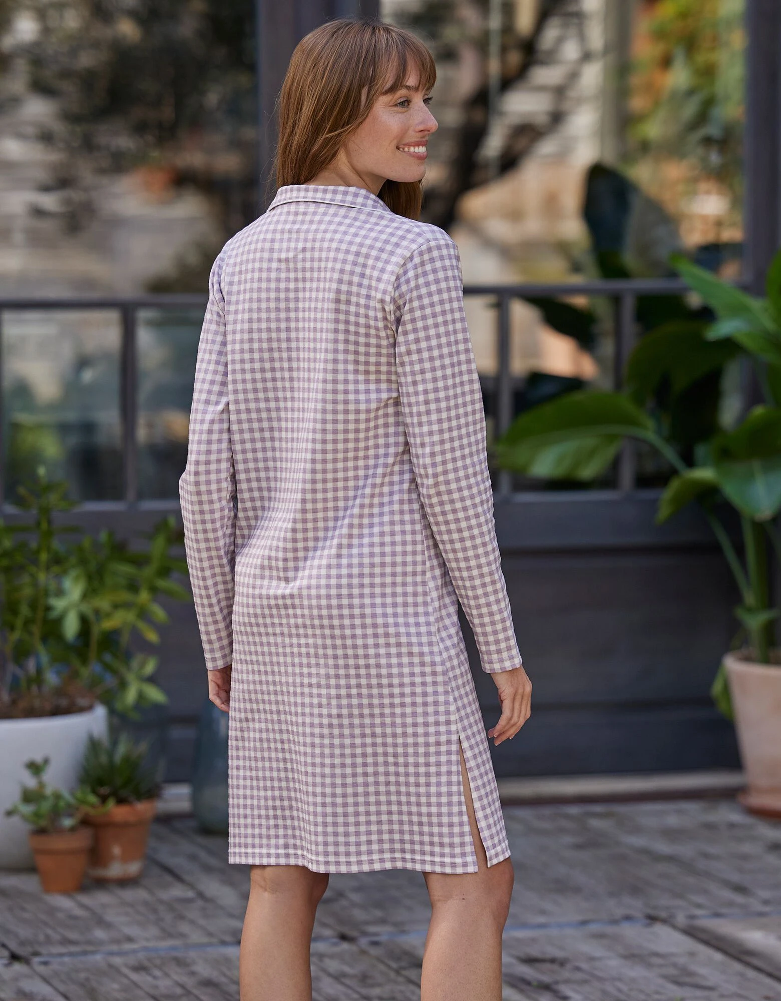 Chemise de nuit boutonnée imprimé petits carreaux Blancheporte Chemise De Nuit Boutonnée Imprimé Petits Carreaux -Blancheport en ligne