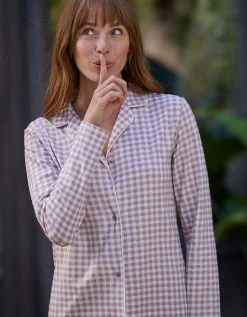 Blancheporte Chemise De Nuit Boutonnée Imprimé Petits Carreaux 3 Blancheporte Chemise De Nuit Boutonnée Imprimé Petits Carreaux -Blancheport en ligne 703239 C02 zoomx vue4