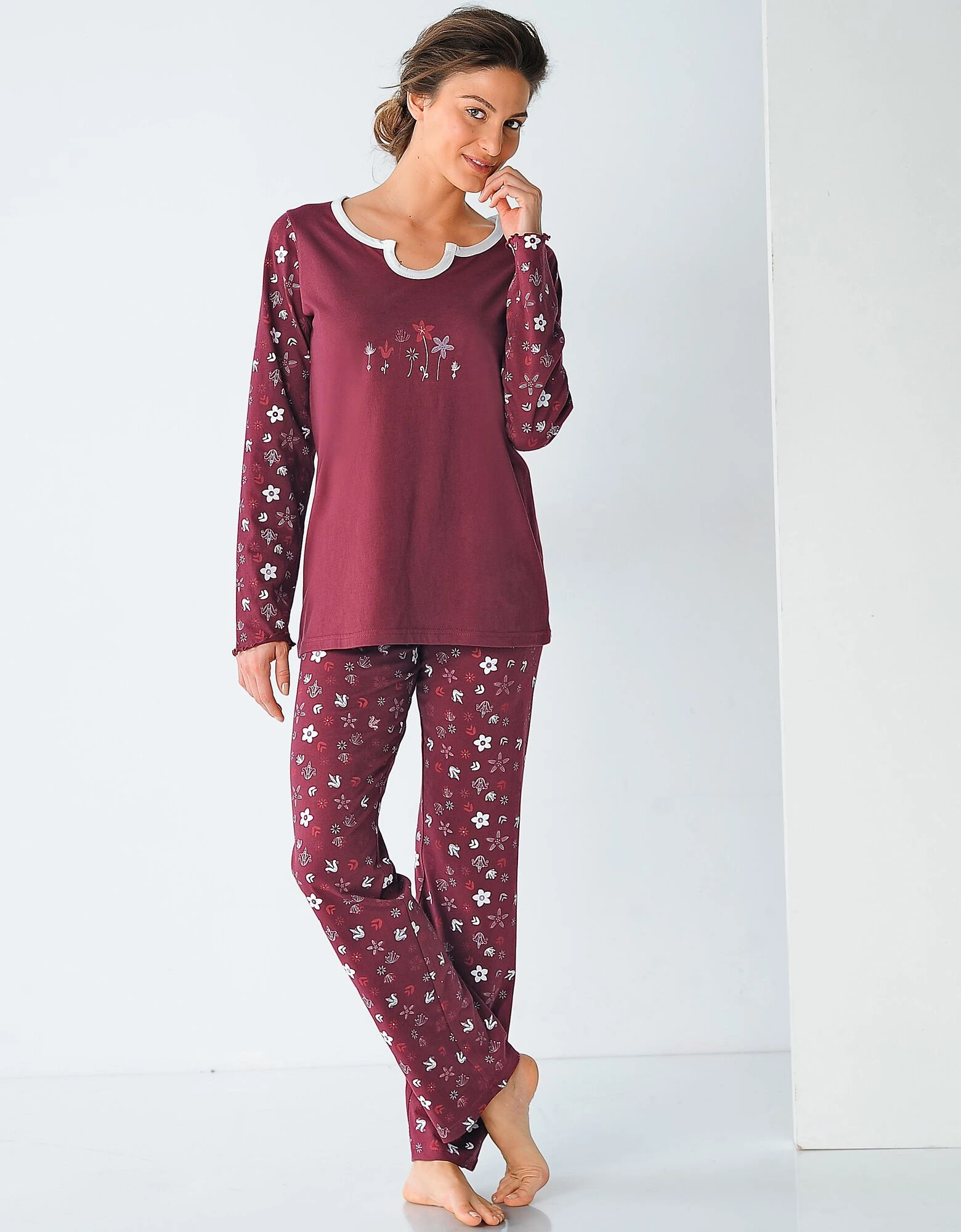 Pyjama pantalon imprimé fleurs - pur coton Blancheporte Pyjama Pantalon Imprimé Fleurs - Pur Coton -Blancheport en ligne