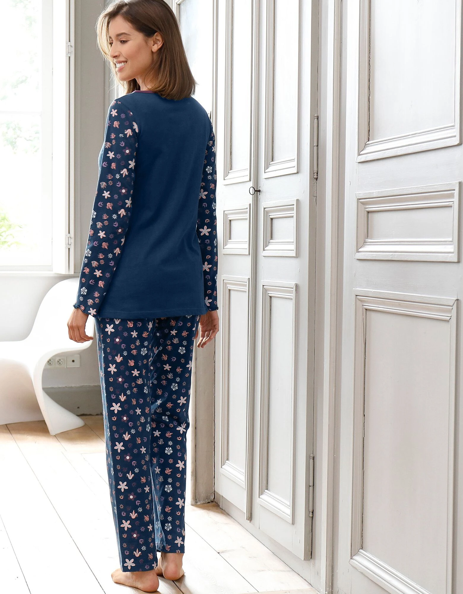 Pyjama pantalon imprimé fleurs - pur coton Blancheporte Pyjama Pantalon Imprimé Fleurs - Pur Coton -Blancheport en ligne