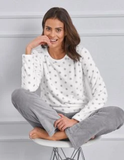 Blancheporte Pyjama Polaire Imprimé Pois Toucher Peluche Manches Longues