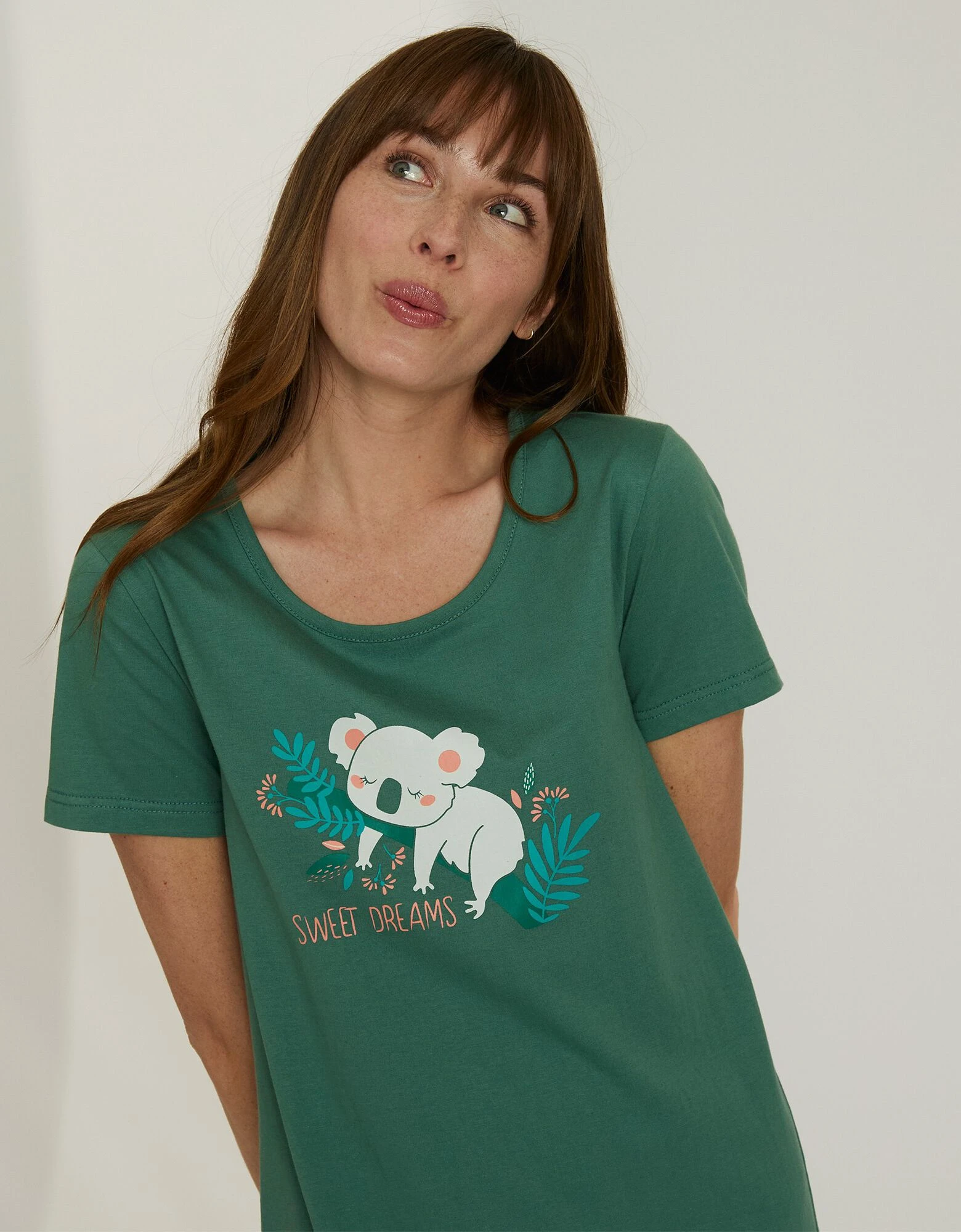 Chemise de nuit courte à manches courtes, imprimé koala Blancheporte Chemise De Nuit Courte À Manches Courtes, Imprimé Koala -Blancheport en ligne