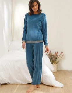 Blancheporte Pyjama Pantalon Velours Stretch Détails Scintillants -Blancheport en ligne 703468 C01 zoomx vue3