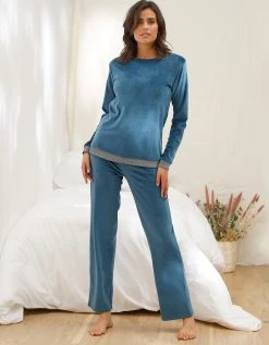 Blancheporte Pyjama Pantalon Velours Stretch Détails Scintillants -Blancheport en ligne 703468 C01 zoomx vue5