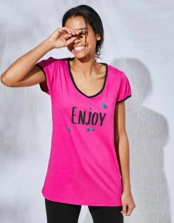 Blancheporte Tee-shirt Manches Courtes Coton Uni Imprimé Placé "Enjoy"