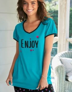 Blancheporte Tee-shirt Manches Courtes Coton Uni Imprimé Placé "Enjoy" -Blancheport en ligne 703593 C02 zoomx vue3