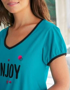 Blancheporte Tee-shirt Manches Courtes Coton Uni Imprimé Placé "Enjoy" -Blancheport en ligne 703593 C02 zoomx vue5