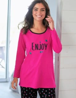 Blancheporte Tee-shirt Manches Longues Coton Uni Imprimé Placé "Enjoy"