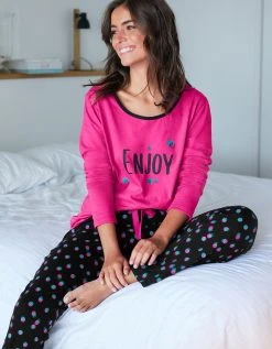 Blancheporte Tee-shirt Manches Longues Coton Uni Imprimé Placé "Enjoy" -Blancheport en ligne 703596 C01 zoomx vue3