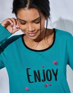 Blancheporte Tee-shirt Manches Longues Coton Uni Imprimé Placé "Enjoy" -Blancheport en ligne 703596 C02 zoomx vue3