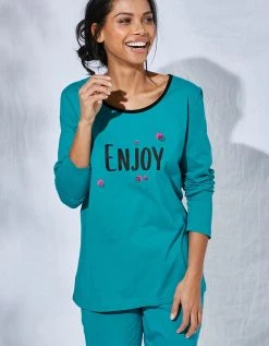 Blancheporte Tee-shirt Manches Longues Coton Uni Imprimé Placé "Enjoy" -Blancheport en ligne 703596 C02 zoomx vue6