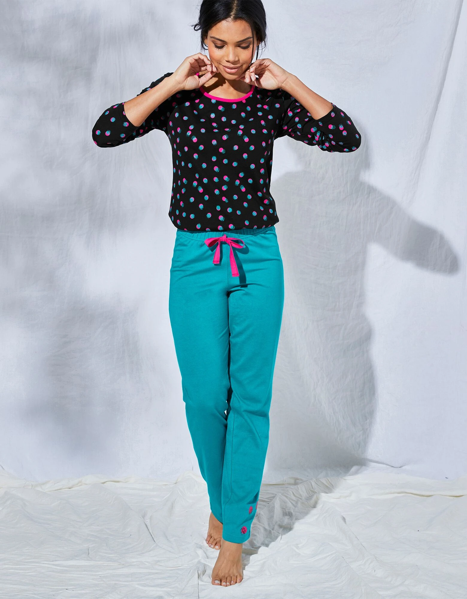 Pantalon pyjama coton Enjoy uni imprimé placé Blancheporte Pantalon Pyjama Coton Enjoy Uni Imprimé Placé -Blancheport en ligne