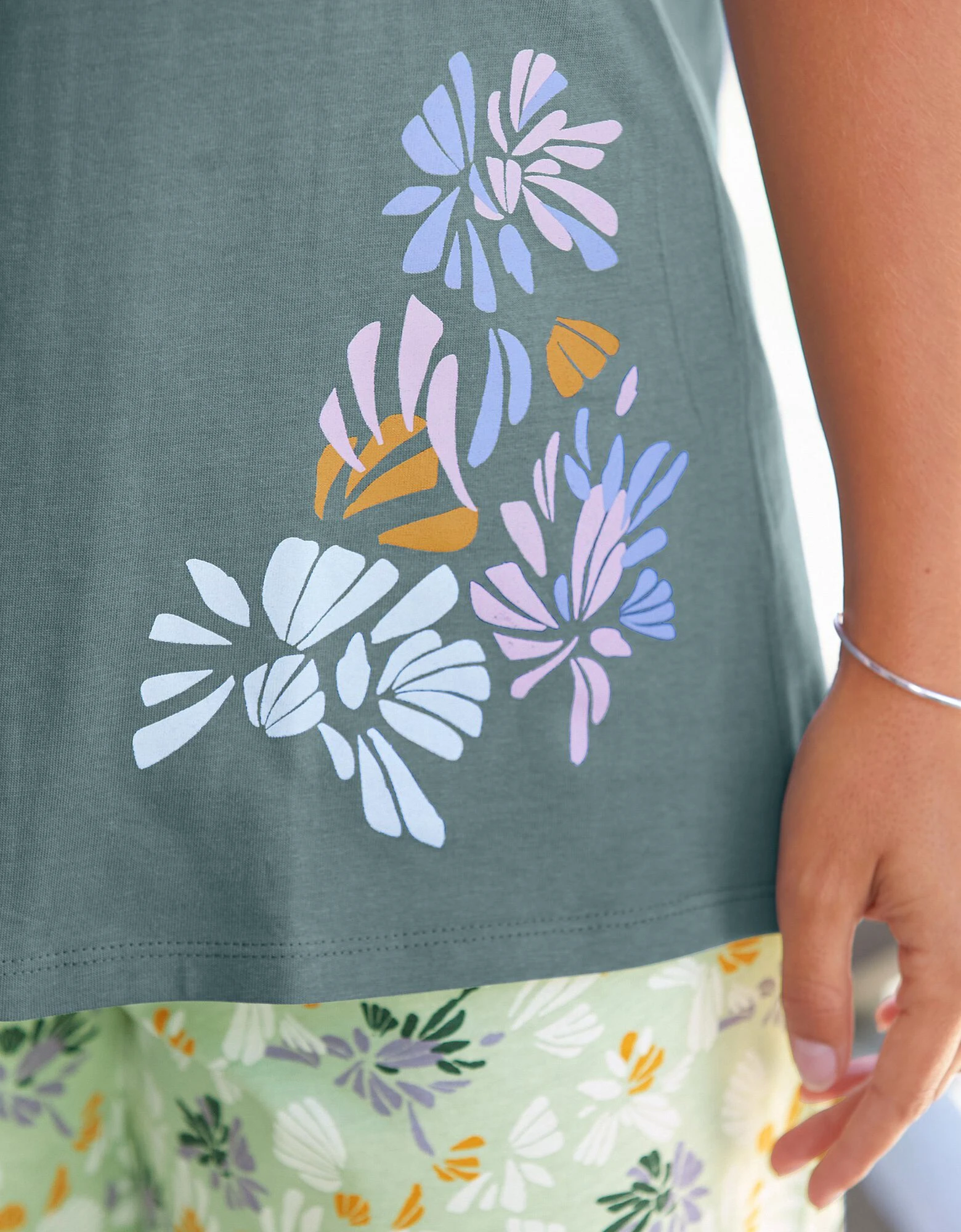 Tee-shirt pyjama manches courtes imprimé placé "pétales de fleurs" Blancheporte Tee-shirt Pyjama Manches Courtes Imprimé Placé "pétales De Fleurs" -Blancheport en ligne