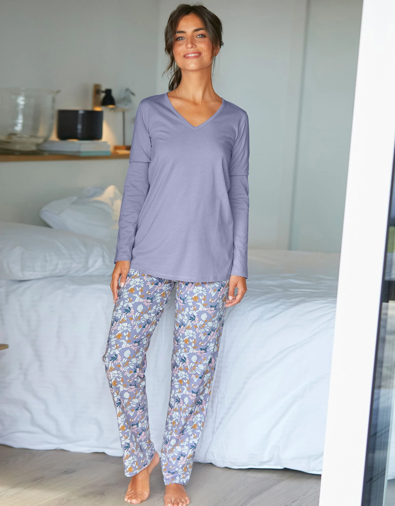 Pantalon pyjama coton imprimé "pétales" Blancheporte Pantalon Pyjama Coton Imprimé "pétales" -Blancheport en ligne