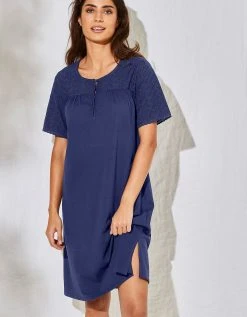 Blancheporte Chemise De Nuit Courte Coton Et Broderie Anglaise