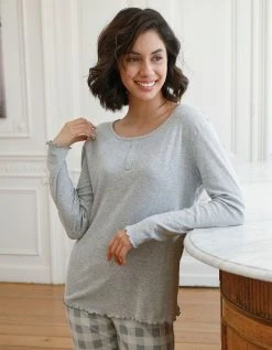 Blancheporte Tee-shirt Pyjama Manches Longues Uni Coton