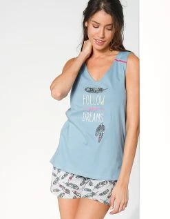 Blancheporte Pyjama Short Coton Imprimé "plumes"