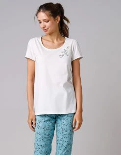 Blancheporte Tee-shirt De Pyjama Manches Courtes Imprimé Placé Fleurs -Blancheport en ligne 703648 C00 zoomx vue5