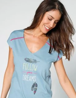 Blancheporte Pyjama Coton Imprimé "plumes" -Blancheport en ligne 703653 C01 zoomx vue3