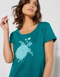 Blancheporte Chemise De Nuit Longue Coton – Imprimé "tortue" -Blancheport en ligne 703659 C01 zoomx vue4