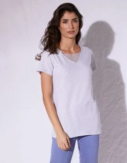 Blancheporte Tee-shirt Col Plumetis Manches Courtes