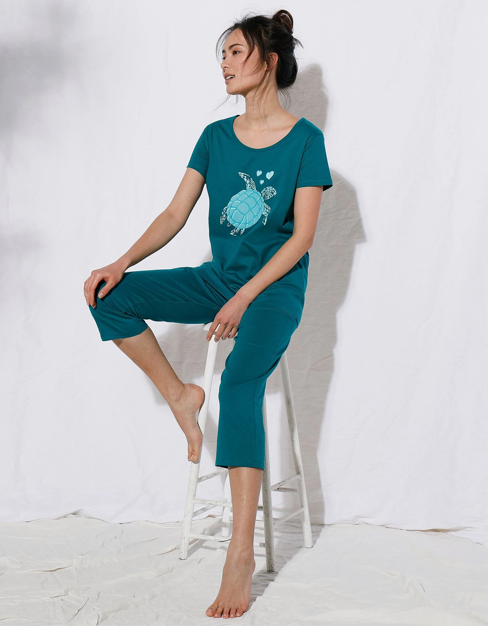 Pyjacourt coton manches courtes imprimé placé « tortue de mer » Blancheporte Pyjacourt Coton Manches Courtes Imprimé Placé « tortue De Mer » -Blancheport en ligne