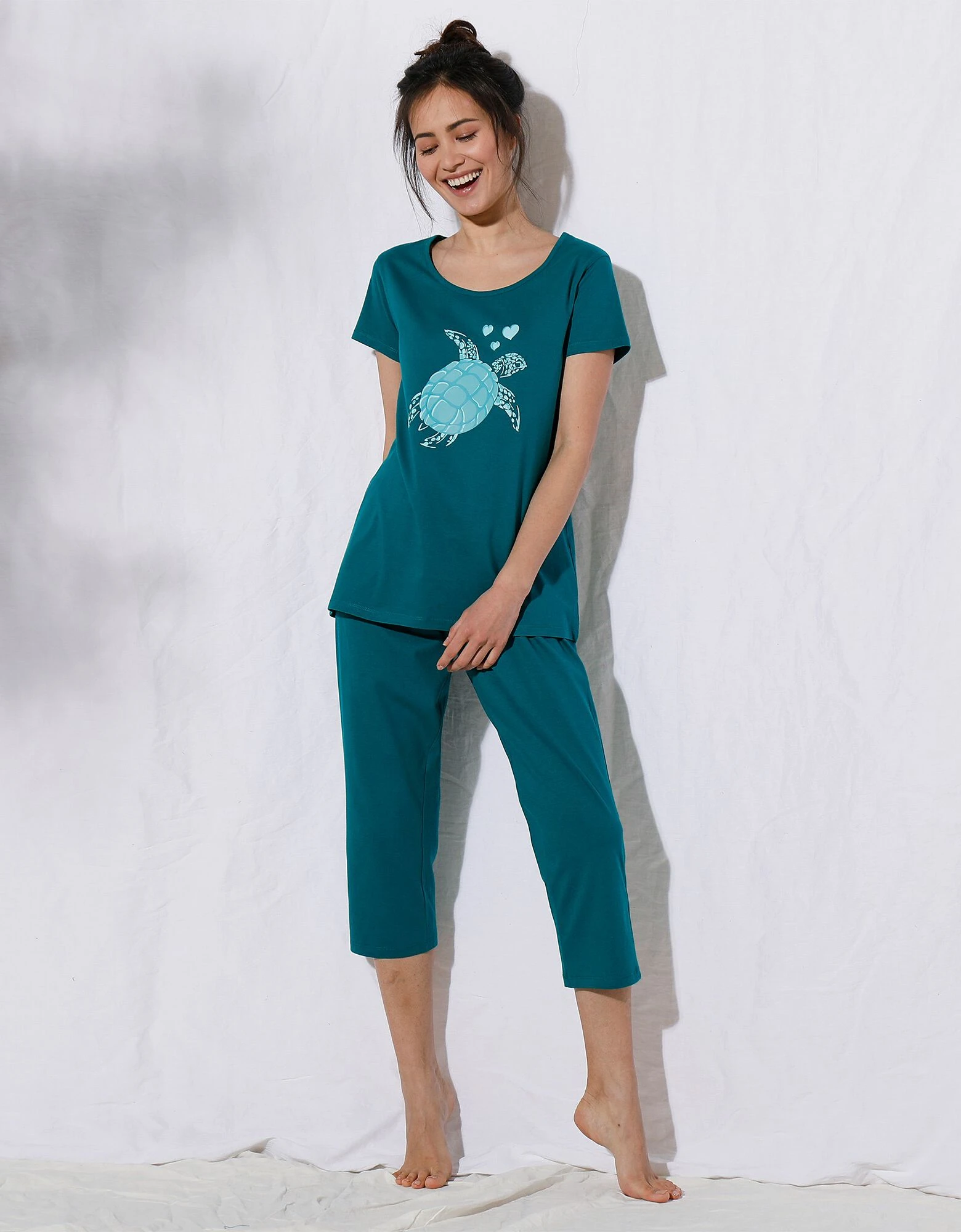 Pyjacourt coton manches courtes imprimé placé « tortue de mer » Blancheporte Pyjacourt Coton Manches Courtes Imprimé Placé « tortue De Mer » -Blancheport en ligne