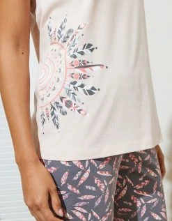 Blancheporte Pyjama Pantacourt En Jersey Imprimé Plumes Avec Pochon Assorti -Blancheport en ligne 703678 C01 zoomx vue4