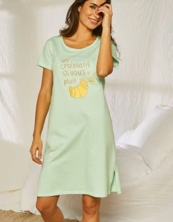 Blancheporte Chemise De Nuit Courte En Coton Motif Croissant Manches Courtes