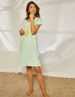 Blancheporte Chemise De Nuit Courte En Coton Motif Croissant Manches Courtes -Blancheport en ligne 703695 C01 zoomx vue4