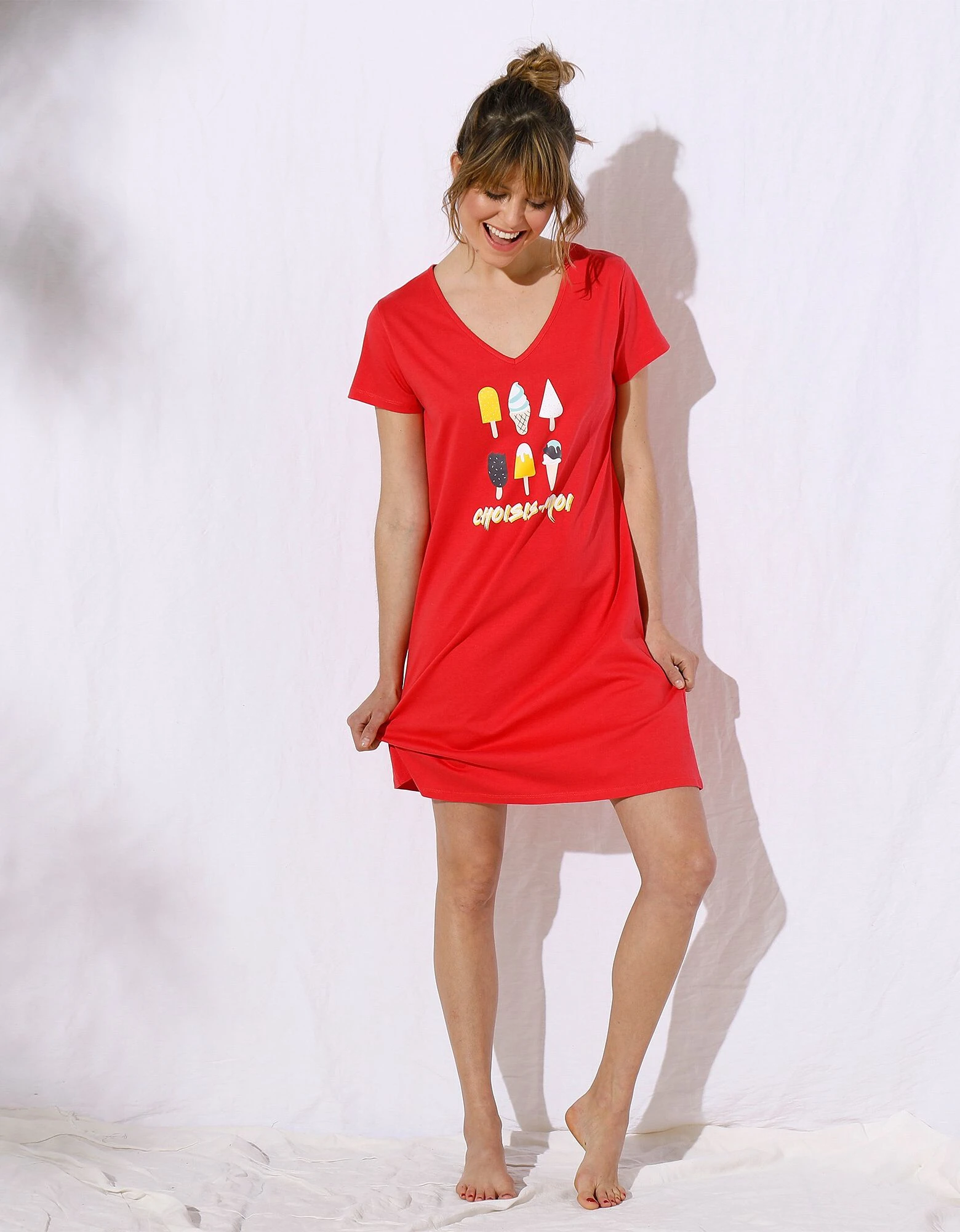 Chemise de nuit manches courtes imprimé « glaces » et message - avec pochon assorti Blancheporte Chemise De Nuit Manches Courtes Imprimé « glaces » Et Message - Avec Pochon Assorti -Blancheport en ligne