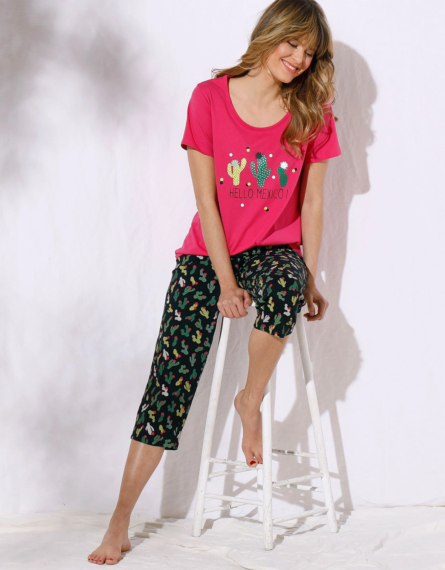 Pyjama court manches courtes motifs « cactus » - avec pochon assorti Blancheporte Pyjama Court Manches Courtes Motifs « Cactus » - Avec Pochon Assorti -Blancheport en ligne